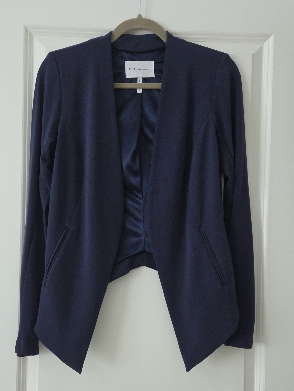 BCBGeneration Navy Open-Front Collarless Blazer Size Small (4-6)